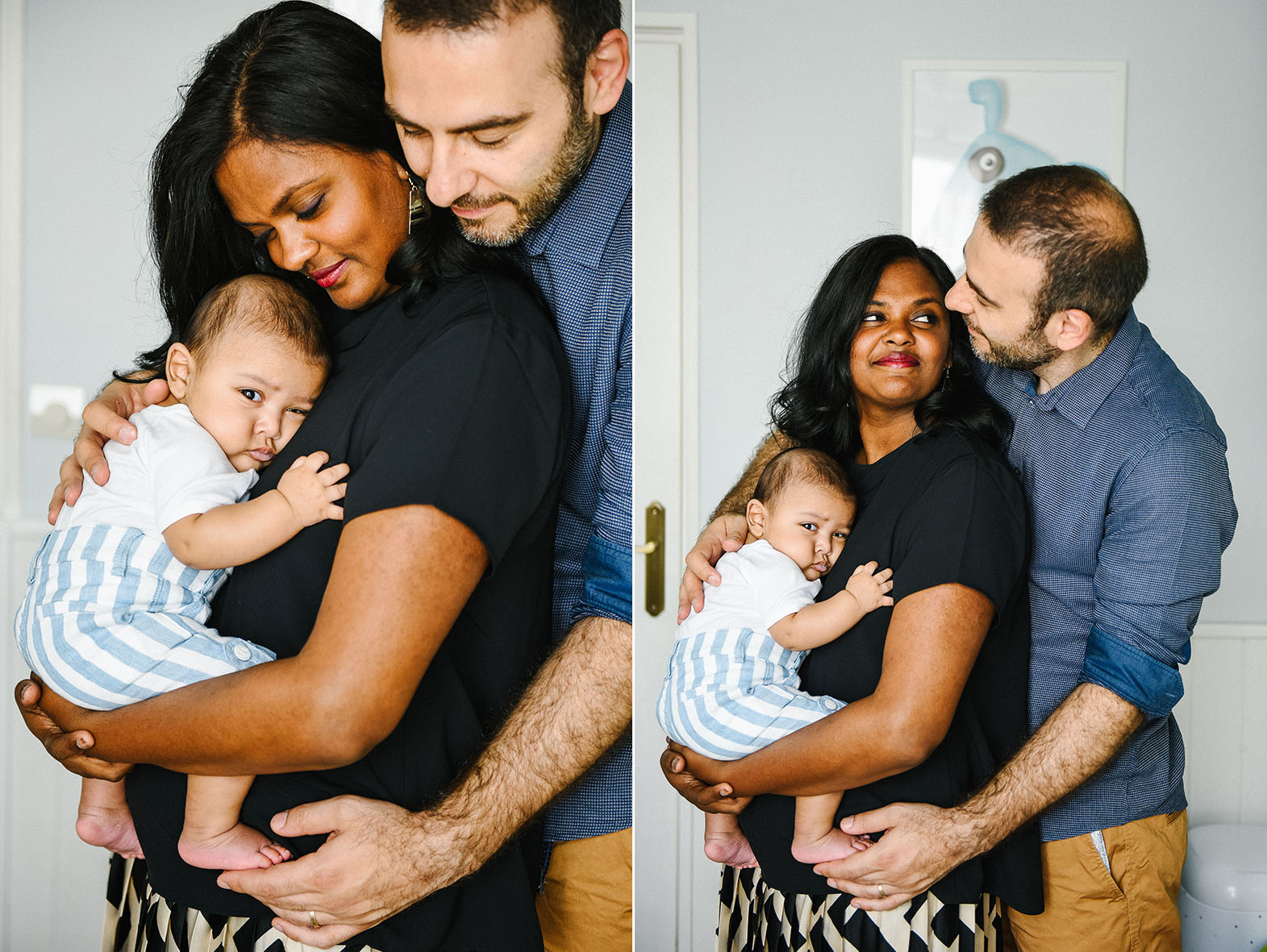 un bébé et ses parents sont dans la chambre du bébé